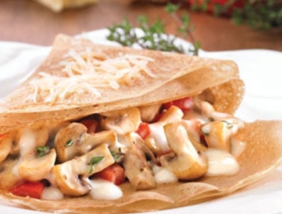 Crepes Stuffed with Mushrooms and Aged Cheddar