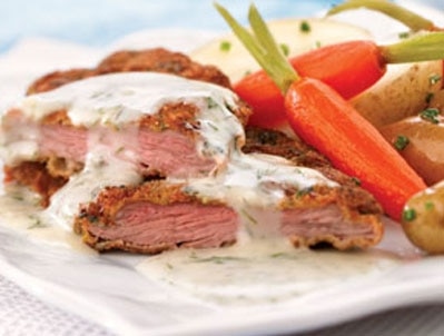  Breaded Veal Cutlets with Creamy Dill and Lemon Sauce