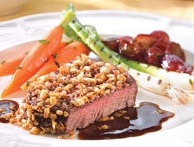 Pine Nut Encrusted Filet Mignon with Balsamic Sauce